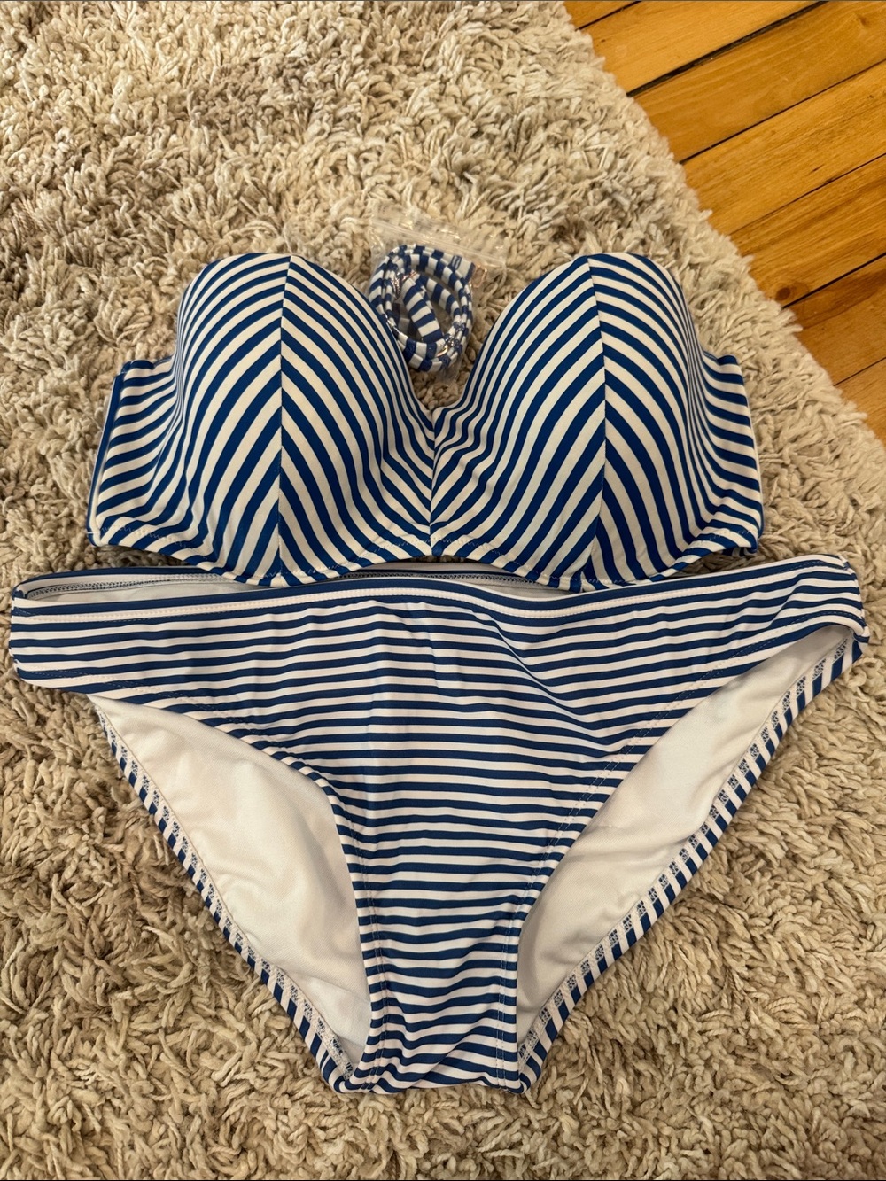 Shade & Shore Navy and White Striped Bandeau Bikini with Kona sol bottom